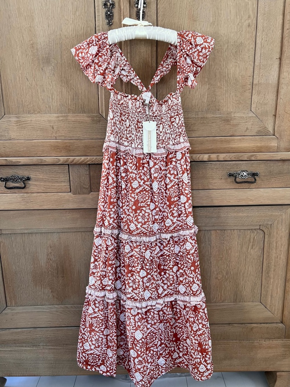 NWT! Cleobella Rust Cotton Block Print Midi Dress